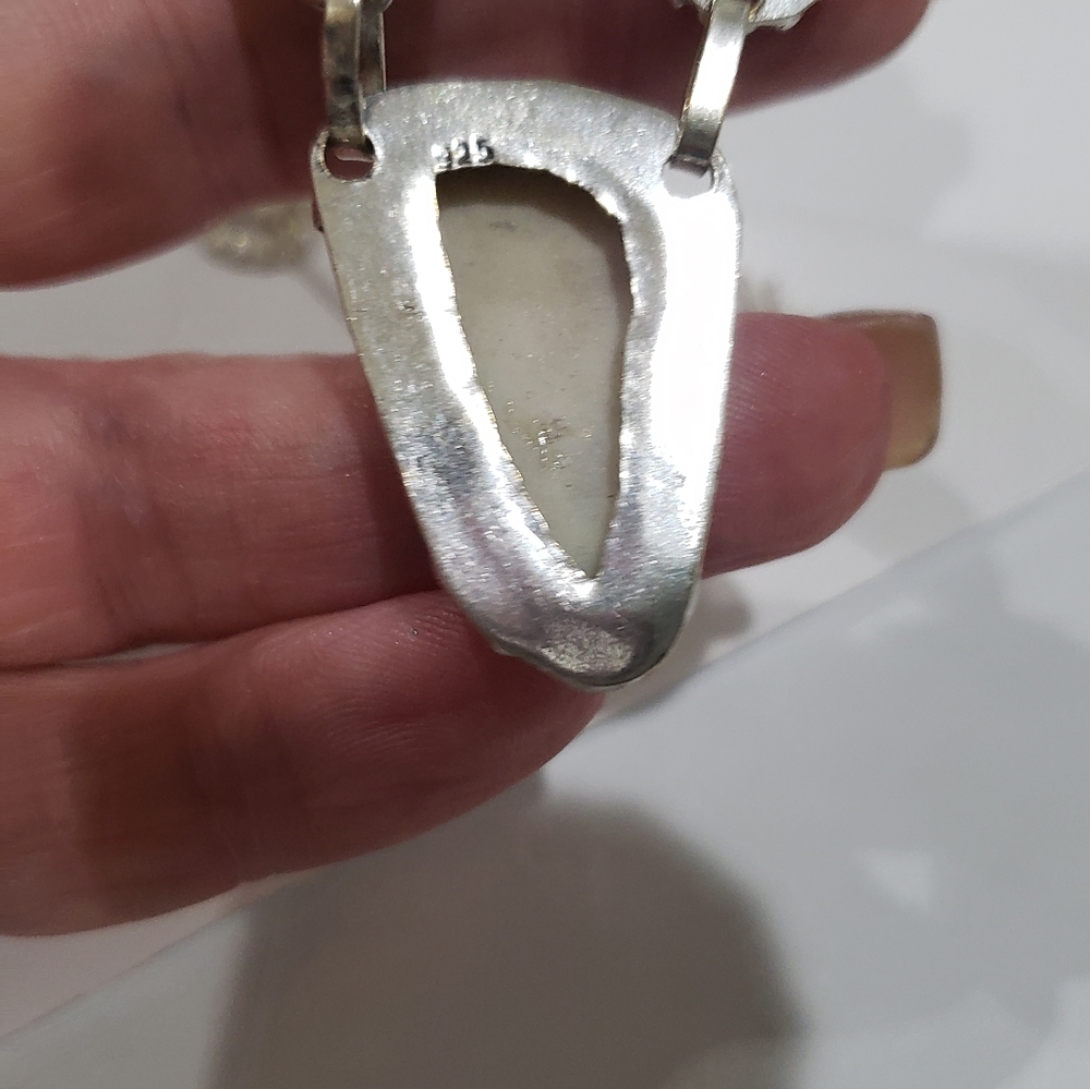 Handmade Mother Of Pearl Druzy Gemstone 925 Necklace - Picture 9 of 11